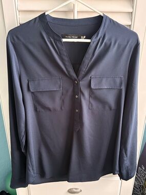 Ivanka Trump Navy Long Sleeve Henley Top